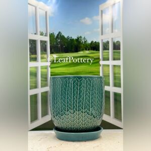 Turquoise Sache  (LG) Ceramic Planter Pot with Saucer Attached